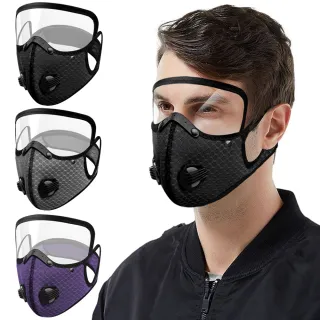 【活力揚邑】防護面罩眼罩氣閥透氣網可換濾片水洗防疫運動機車立體口罩