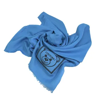 【MOSCHINO】電繡泰迪熊素雅莫代爾披肩絲巾長圍巾(藍)