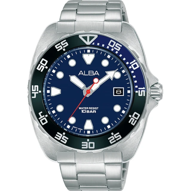 【ALBA】Noir 藍色錶盤夜光手錶-限量藍造型水鬼鋼帶錶44.7mm(AS9M91X1/VJ42-X317B)