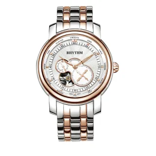 【RHYTHM 麗聲】時尚商務分鐘印紋半鏤空自動機械腕錶(玫瑰金/不鏽鋼錶帶)