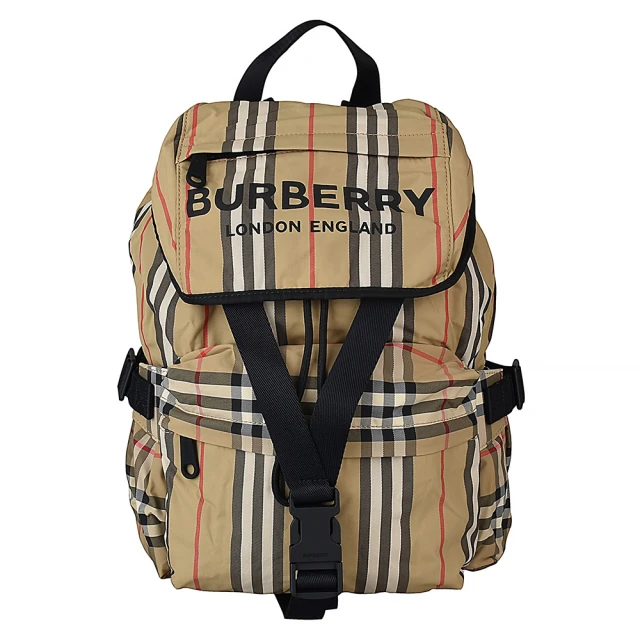 BURBERRY 巴寶莉 BURBERRY ICON STRIPE經典格紋尼龍後背包(小/米)