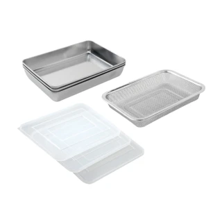 【Arnest】日本製 淺型含蓋不鏽鋼保鮮盒/焗烤盤/濾網七件組(耐高溫 烤箱適用)