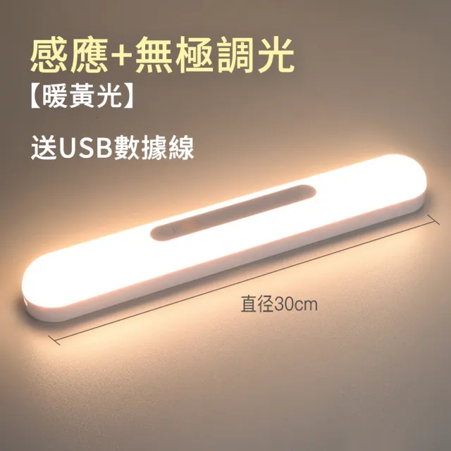 【The Rare】LED人體感應燈 USB充電 磁吸感應燈 床頭燈 小夜燈 30cm(照明燈/衣櫃燈/櫥櫃燈)