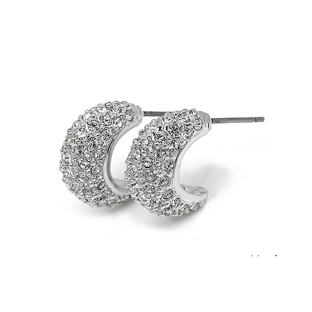 【約克精品】奢華奧地力水晶鑽包銠金不銹鋼針式耳環(SGS認證)