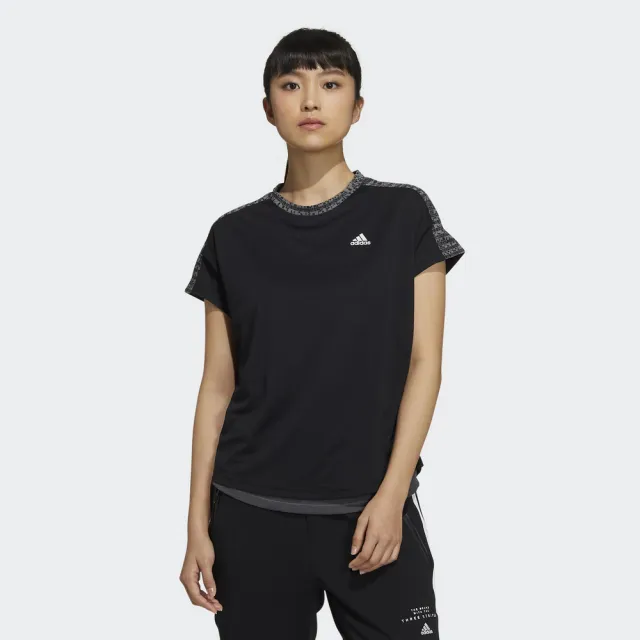 【adidas 愛迪達】短袖上衣 W MHE LAYERED T 女款 黑色(GM8809)