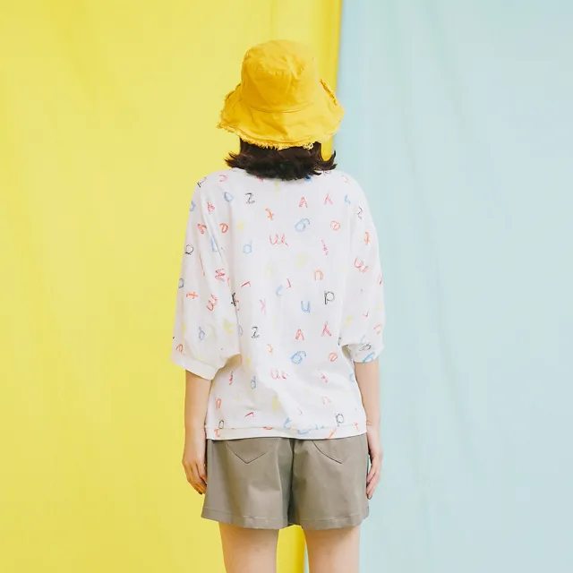 【Dailo】立體相機包上衣-女八分袖 印花 白 粉 黃(三色/版型合身)