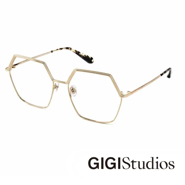 【GIGI Studios】六角形氣質雕刻眉框光學眼鏡(金 - WANDA-6440/5)