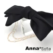 【AnnaSofia】髮夾髮飾彈簧夾邊夾-緞帶層疊結垂雙鍊 現貨(黑系)