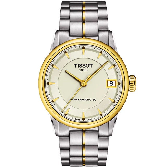 【TISSOT 天梭】T-Classic Luxury 機械錶-銀/半金 送行動電源(T0862072226100)