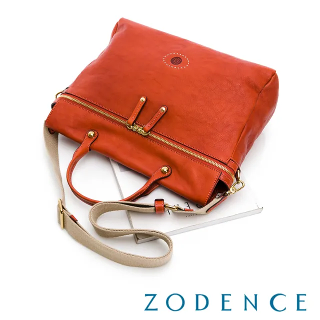 【ZODENCE 佐登司】HAN義大利植鞣革公事包(橘紅)