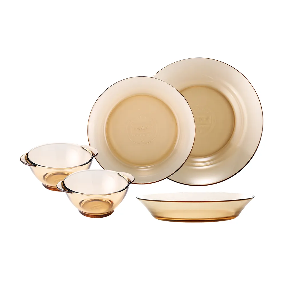 【CorelleBrands 康寧餐具】透明耐熱碗盤5件組(501)