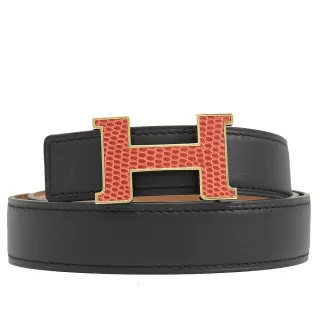 【Hermes 愛馬仕】品牌H LOGO雙色雙面牛皮仕女皮帶 24mm(黑/咖)