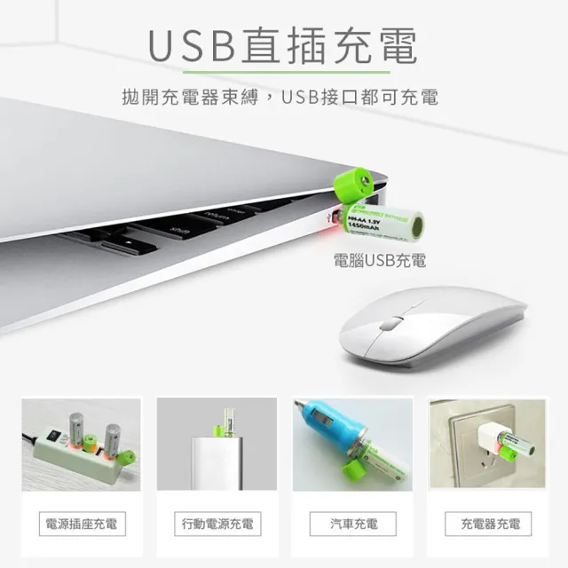 【Jo Go Wu】USB環保充電電池4入組(3號電池/AA電池/1450mAh)