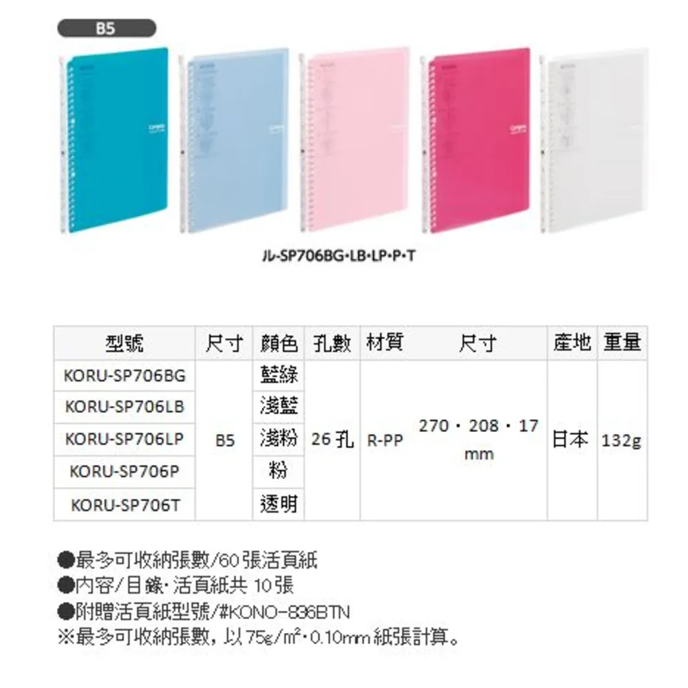 【KOKUYO】Campus26孔活頁夾筆記本可收(可收納60張)