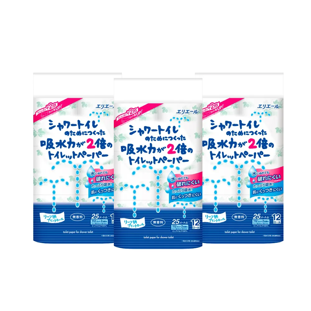 【日本大王】elleair溫水洗淨便座專用衛生紙12捲/串_無味(3串組)