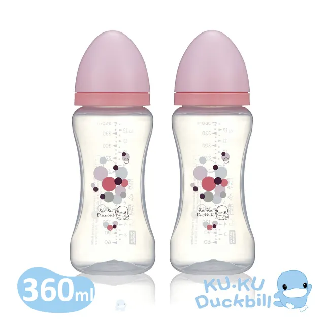 【KU.KU. 酷咕鴨】幾何視界PP寬口奶瓶360ml二入組(藍/粉)