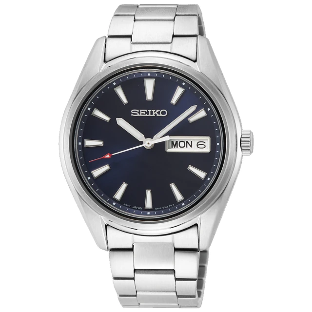 SEIKO 精工 都會簡約大三針時尚女錶-銀x藍/36mm(SUR347P1/6N43-00B0B)