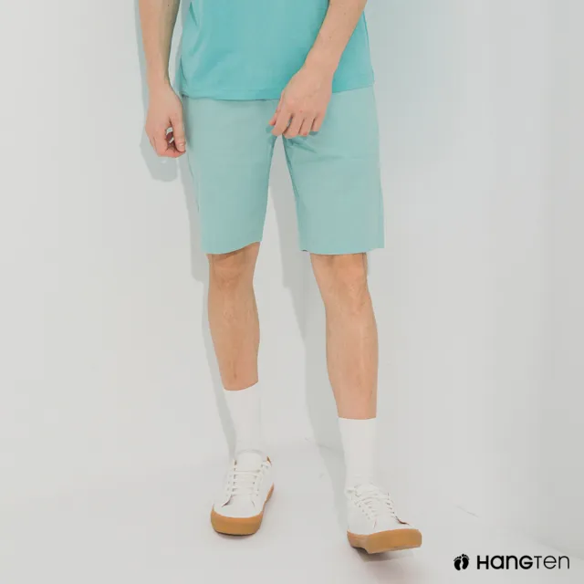 【Hang Ten】男裝-REGULAR FIT經典彈性短褲-淺綠