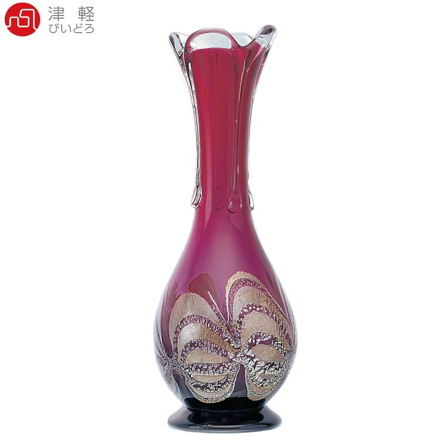 【ADERIA】日本津輕 手作紅蝶金箔花瓶(花瓶 花器)