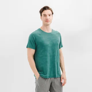 【Hang Ten】男裝-恆溫多功能-銀纖維無縫涼感抗菌除臭迷彩短袖T恤-灰綠