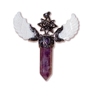 【魔女的幻紫秘境】貝殼翅膀守護天使水晶項鍊(紫水晶 白水晶 蛋白石)