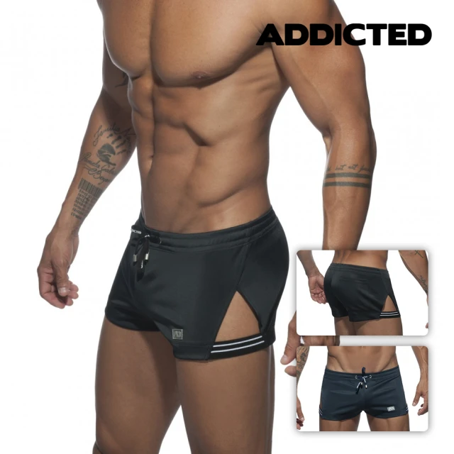 【ADDICTED】側邊三角開口造型短褲-兩色(AD680/透氣/舒適/運動/健身/戶外/派對/iMen)