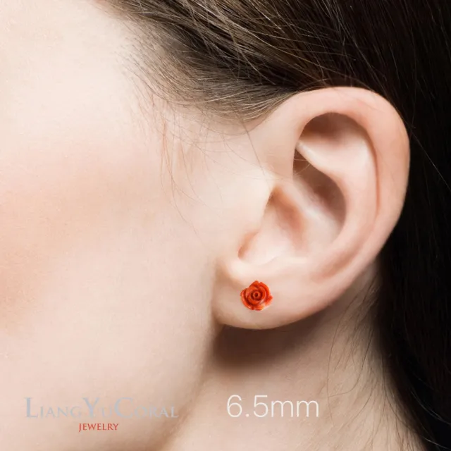 【大東山樑御珊瑚】momo珊瑚玫瑰花耳針(5.5-6.5mm)