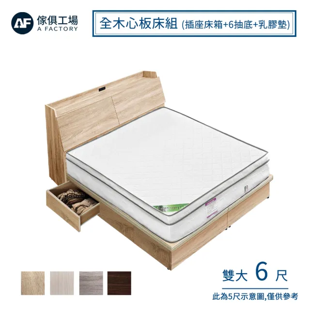 【A FACTORY 傢俱工場】吉米 MIT木心板床組 插座床箱+6抽底+乳膠獨立筒床墊(雙大6尺)
