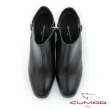 【CUMAR】方頭側拉鍊珍珠裝飾粗跟短靴(黑色)