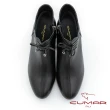 【CUMAR】波浪邊綁帶裝飾粗跟短靴(黑色)