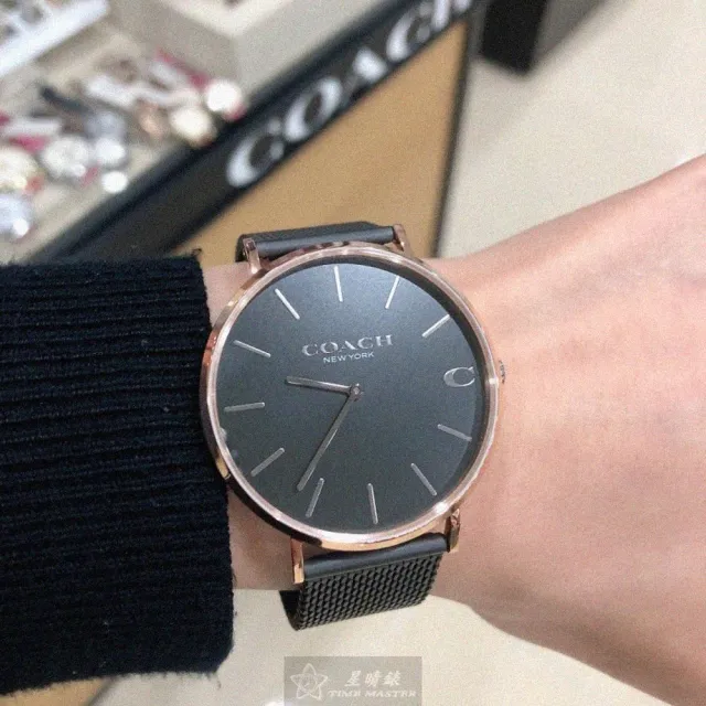 【COACH】COACH蔻馳男女通用錶型號CH00077(黑色錶面玫瑰金錶殼深黑色米蘭錶帶款)