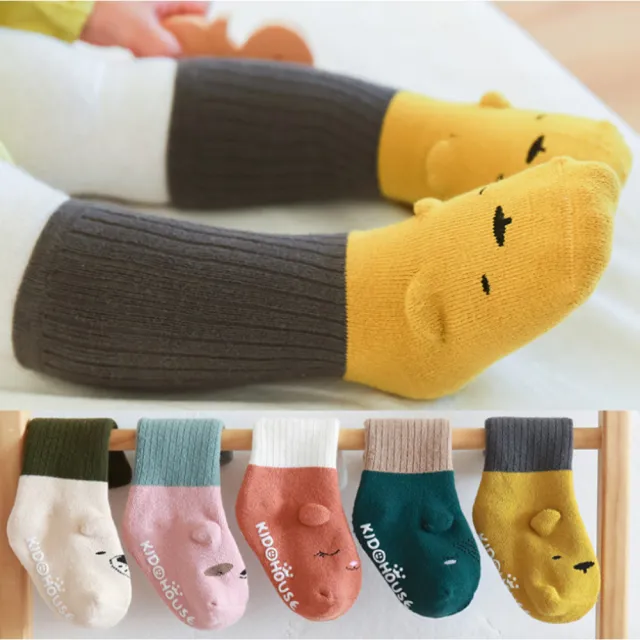 【cool kids only】5入-嬰兒襪子 雙色毛料卡通中筒襪 防滑襪