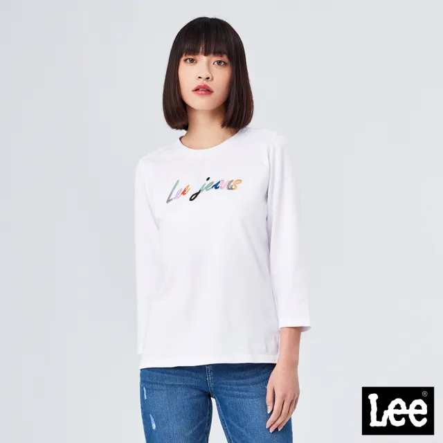 【Lee 官方旗艦】女裝 七分袖T恤 / 彩色LOGO 共2色 標準版型(LL210353K14 / LL210353K11)