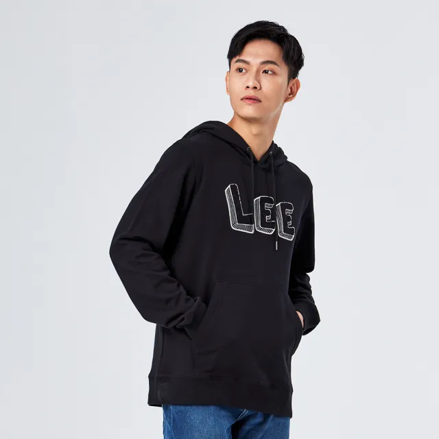 【Lee】男裝 帽T / 立體LOGO 氣質黑 標準版型(LL210336K11)