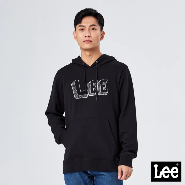 【Lee 官方旗艦】男裝 帽T / 立體LOGO 氣質黑 標準版型(LL210336K11)