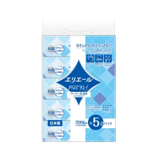 【日本大王】elleair 柔韌吸水擦手紙巾200抽X5包/串X2(共10包)