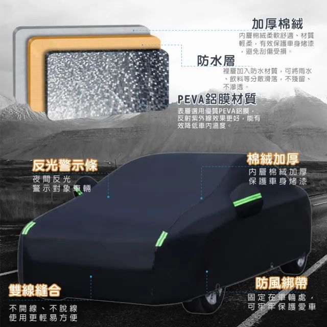 【TBCC】PEVA鋁膜汽車車罩 轎車款-中型(三層加厚/納米塗層/側開拉鍊/加厚絨毛/防塵/防雨/防曬)