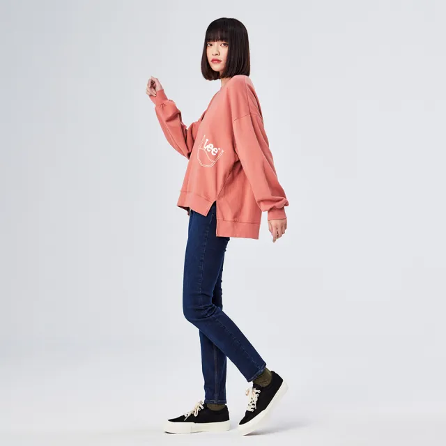 【Lee】女裝 長袖厚T / 造型印花 珊瑚粉 舒適版型(LL210358232)