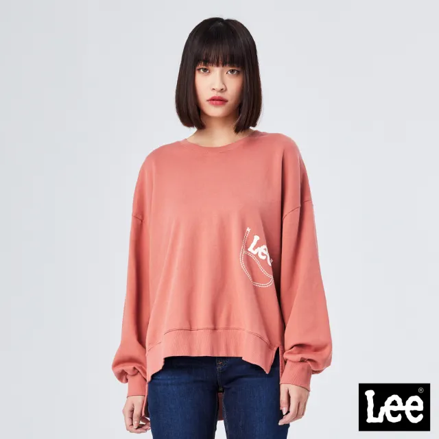 【Lee】女裝 長袖厚T / 造型印花 珊瑚粉 舒適版型(LL210358232)