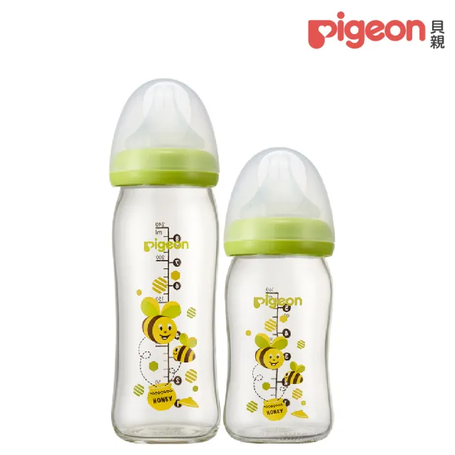 【Pigeon貝親 官方直營】寬口母乳實感彩繪玻璃奶瓶/160ml+240ml