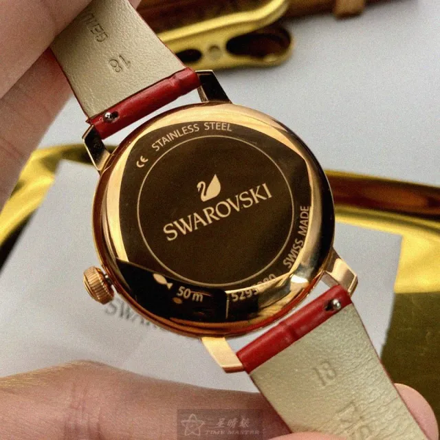 【SWAROVSKI 施華洛世奇】SWAROVSKI施華洛世奇女錶型號SW00005(大紅色錶面玫瑰金錶殼大紅色真皮皮革錶帶款)