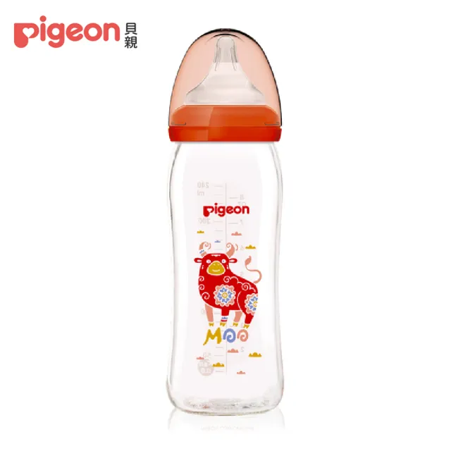 【Pigeon貝親 官方直營】母乳實感彩繪動物玻璃奶瓶240ml(牛牛)