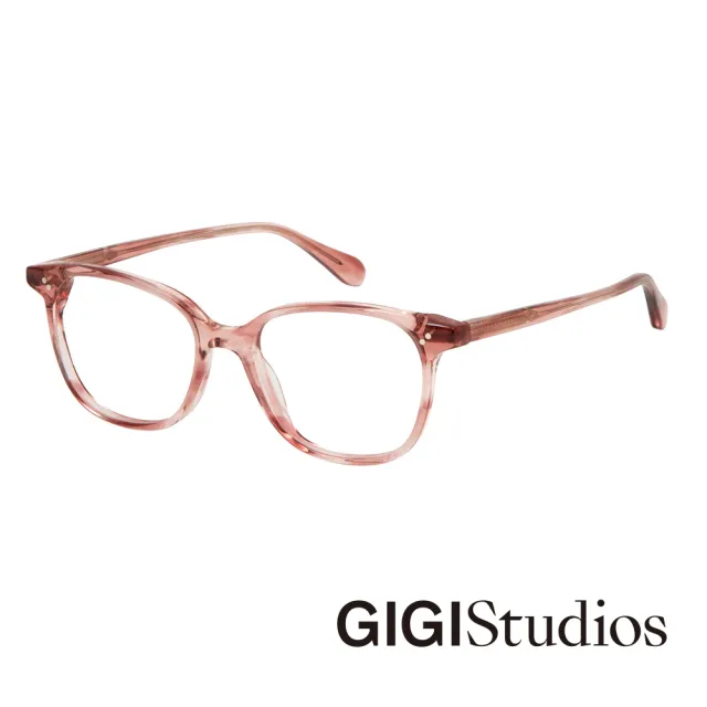 【GIGI Studios】圓弧方框鉚釘光學眼鏡(水晶粉 - GINA-6612/6)