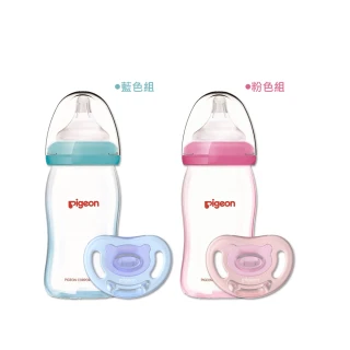 【Pigeon 貝親】矽膠護層母感玻璃奶瓶160ml+全矽膠安撫奶嘴S(藍色/粉色)