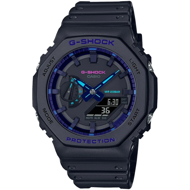 【CASIO 卡西歐】G-SHOCK 八角農家橡樹雙顯手錶-VIRTUAL BLUE 系列 畢業 禮物(GA-2100VB-1A)