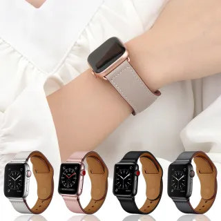 【YUNMI】Apple Watch Series 9/8/7/6/5/4/3/2/1/SE/Ultra 通用 按扣真皮錶帶 替換腕帶(iwatch替換錶帶)