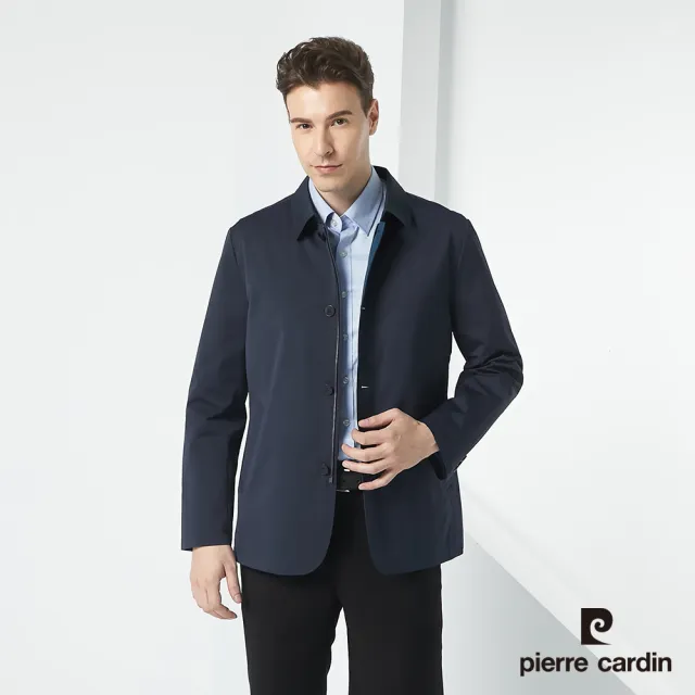 【pierre cardin 皮爾卡登】商務休閒 男款 都會時尚休閒翻領薄夾克外套-深藍色(5215604-39)