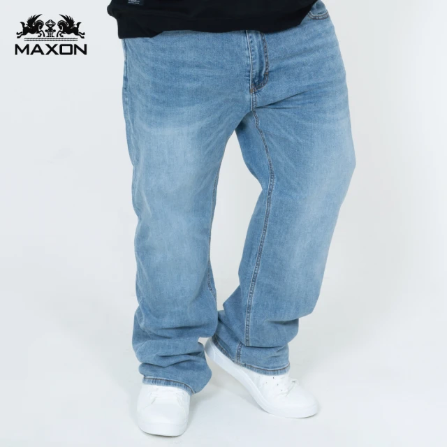 【MAXON 馬森大尺碼】淺藍輕刷修身版彈性牛仔褲38~48腰(87938-53)