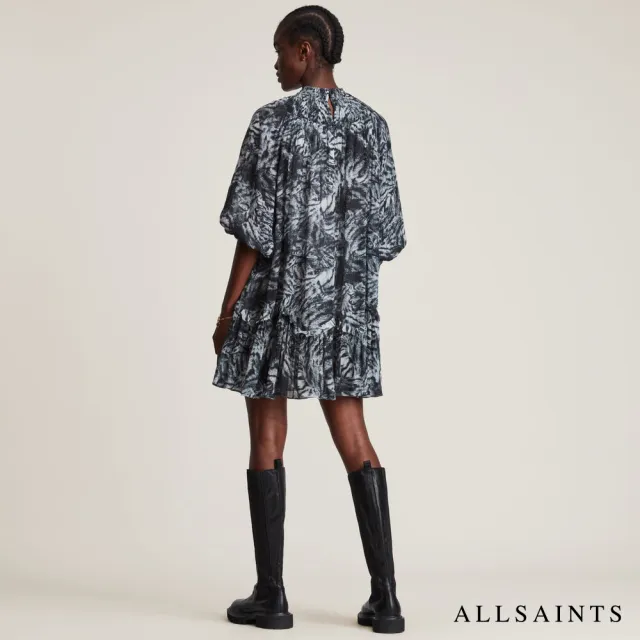 【ALLSAINTS】ARILA GRIZEDALE 輕薄動物紋印花人造絲連身裙短洋裝-灰 WD026V(舒適版型)