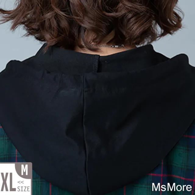 【MsMore】大碼棉麻襯衣款加絨連帽格紋外套#105499(2色)